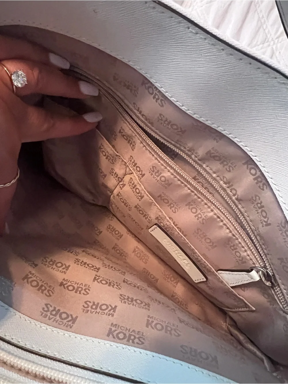 Michael Kors White Leather Tote with Front Envelope Pocket